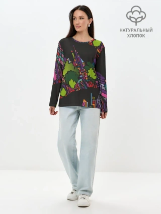 Лонгслив женский. Хлопок / Ночные огни