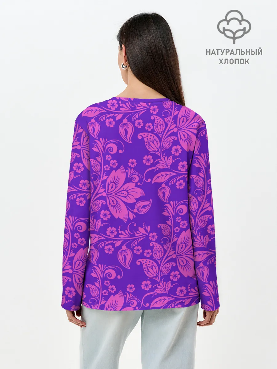Лонгслив женский. Хлопок / ФИОЛЕТОВАЯ ХОХЛОМА