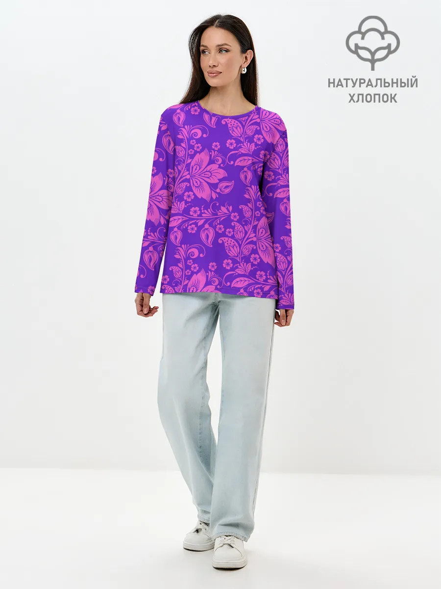 Лонгслив женский. Хлопок / ФИОЛЕТОВАЯ ХОХЛОМА