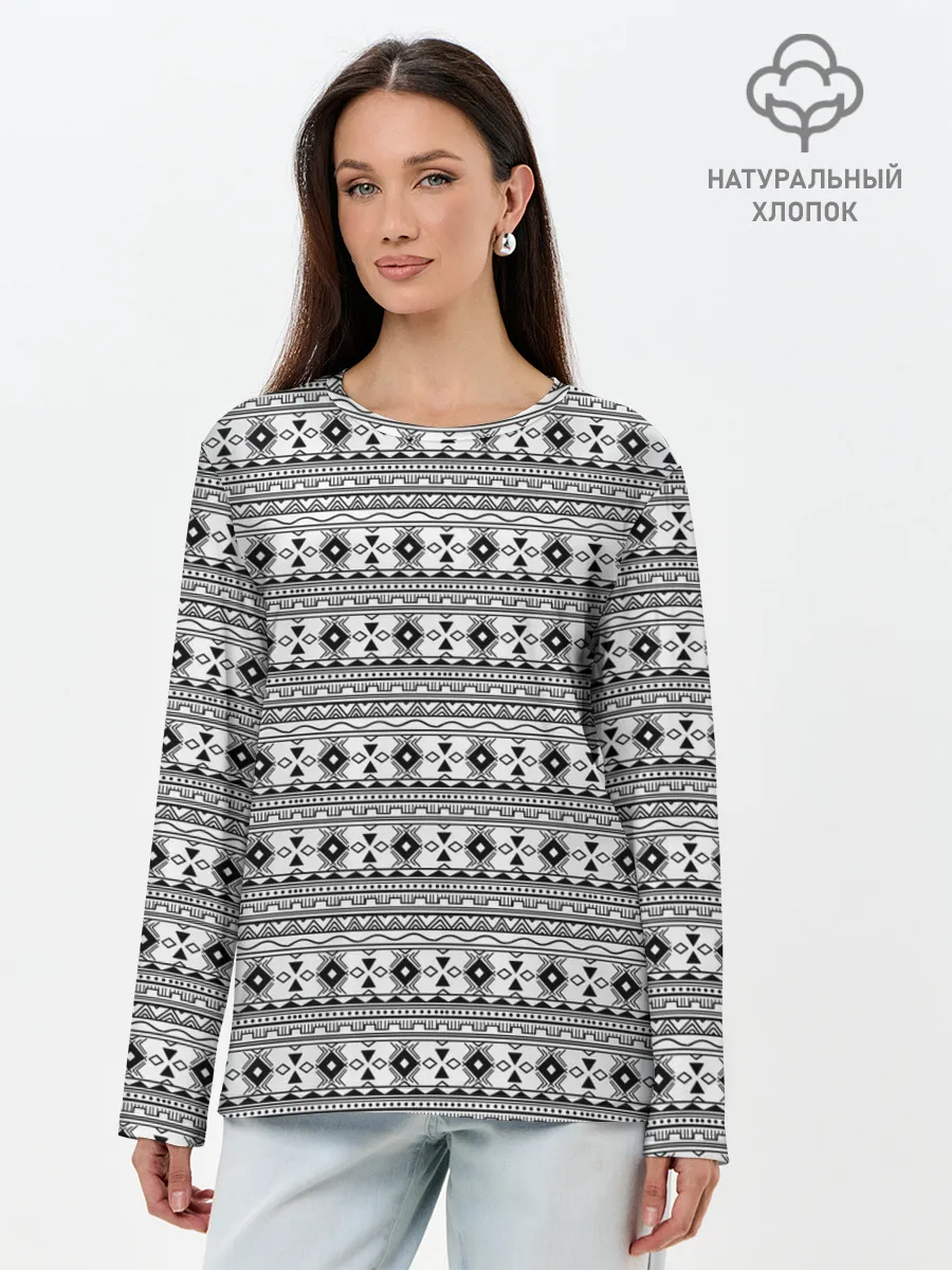 Лонгслив женский. Хлопок / Геометрический узор