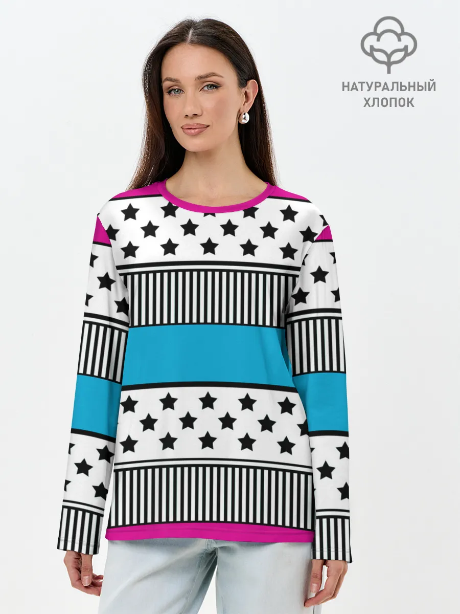 Лонгслив женский. Хлопок / Молодежный современный узор