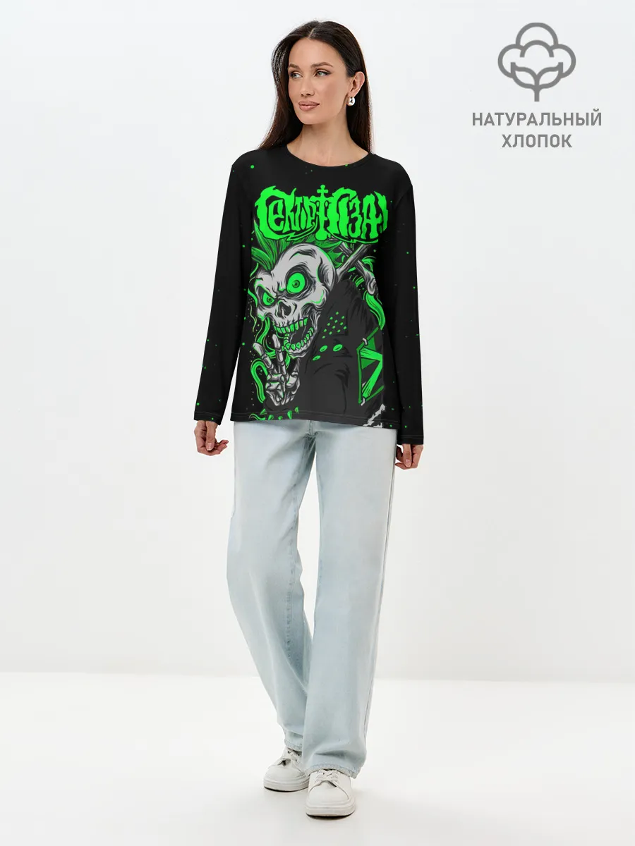 Лонгслив женский. Хлопок / Сектор Газа кислотно зеленый