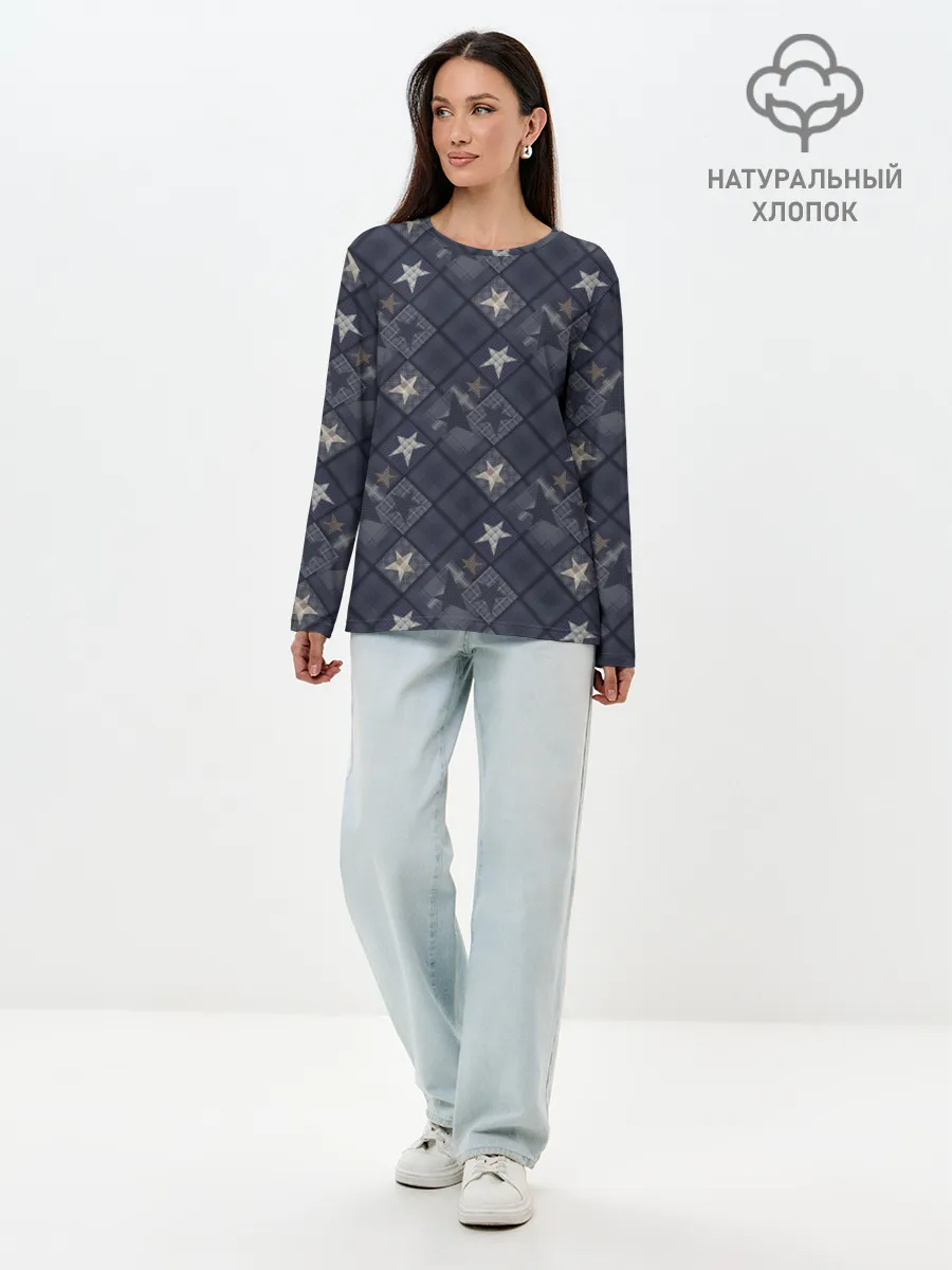 Лонгслив женский. Хлопок / Модное лоскутное шитье