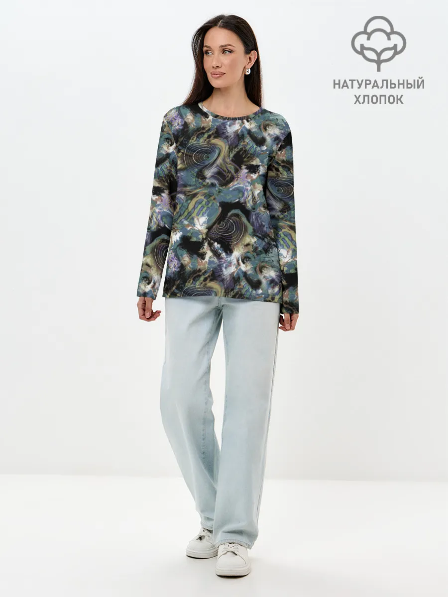 Лонгслив женский. Хлопок / Узор для рыбака