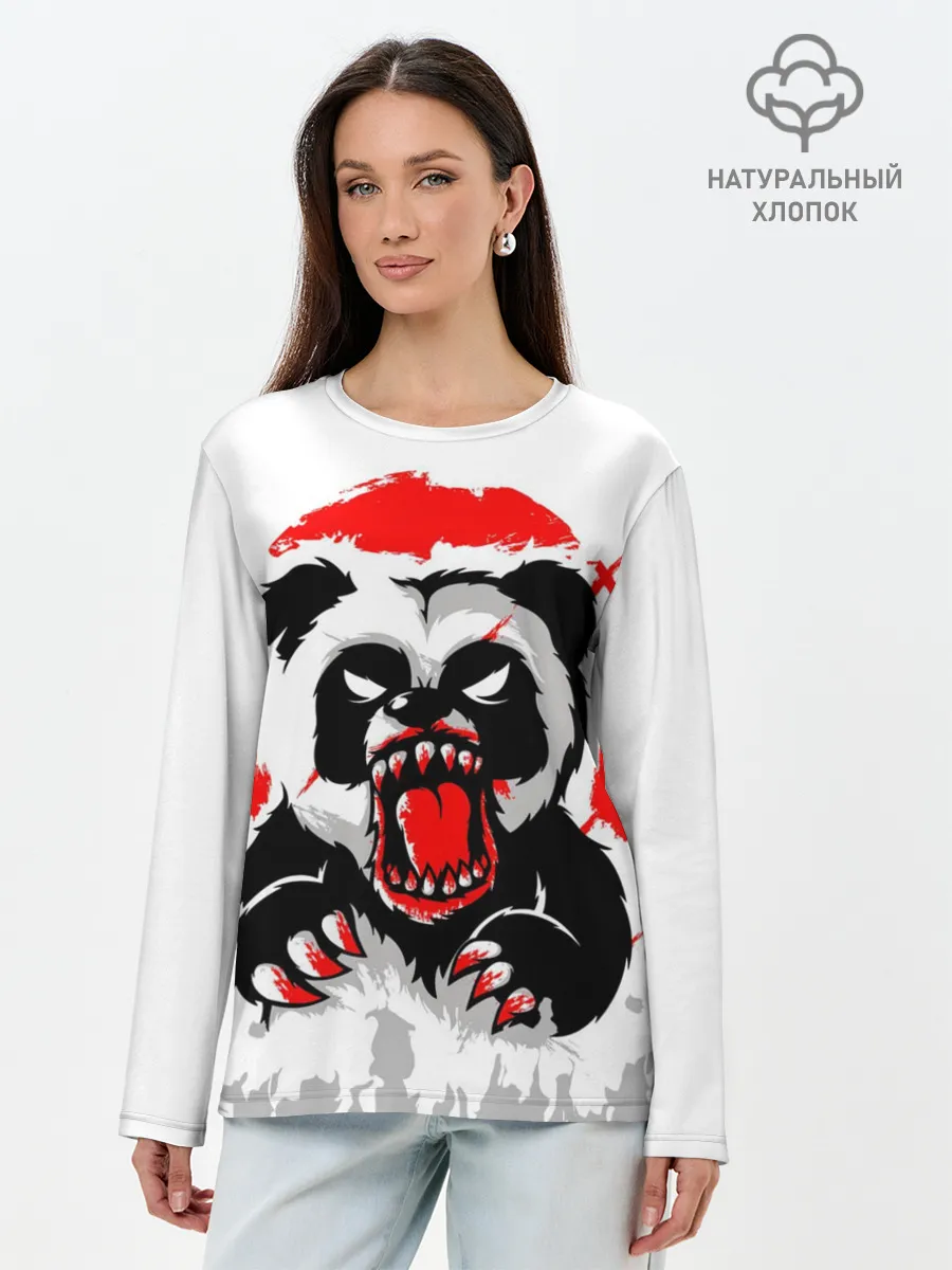Лонгслив женский. Хлопок / Злая Кровавая Панда