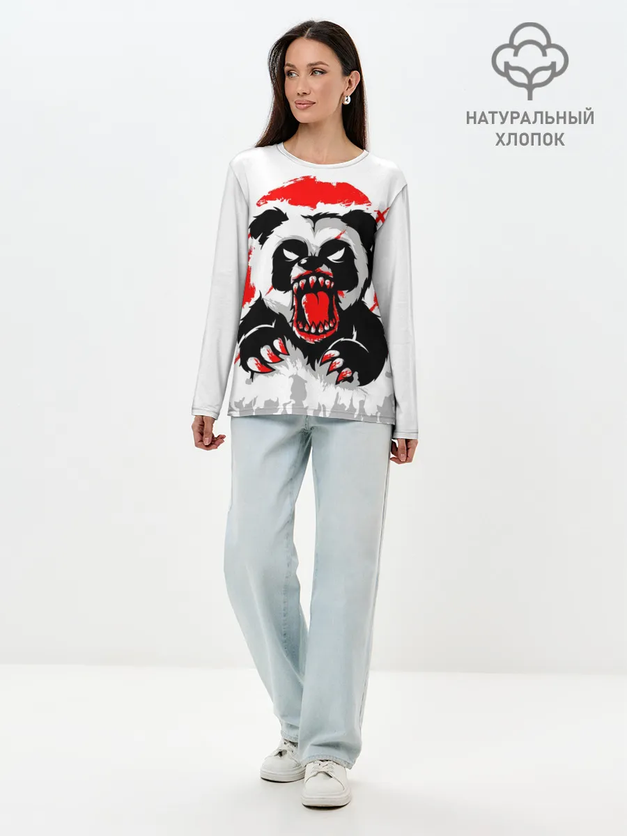 Лонгслив женский. Хлопок / Злая Кровавая Панда