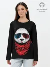 Лонгслив женский. Хлопок / Панда Хипстер в Очках