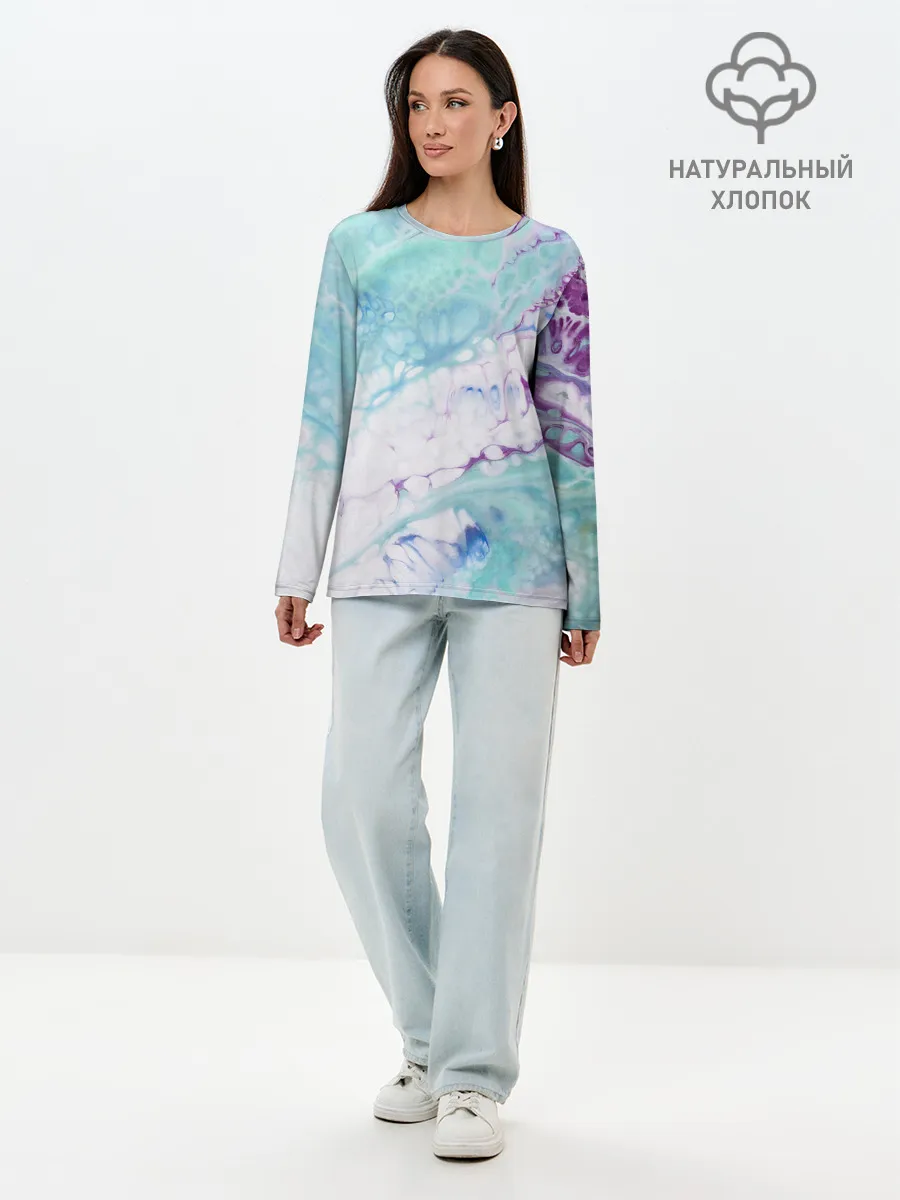 Лонгслив женский. Хлопок / Цветная морская пена