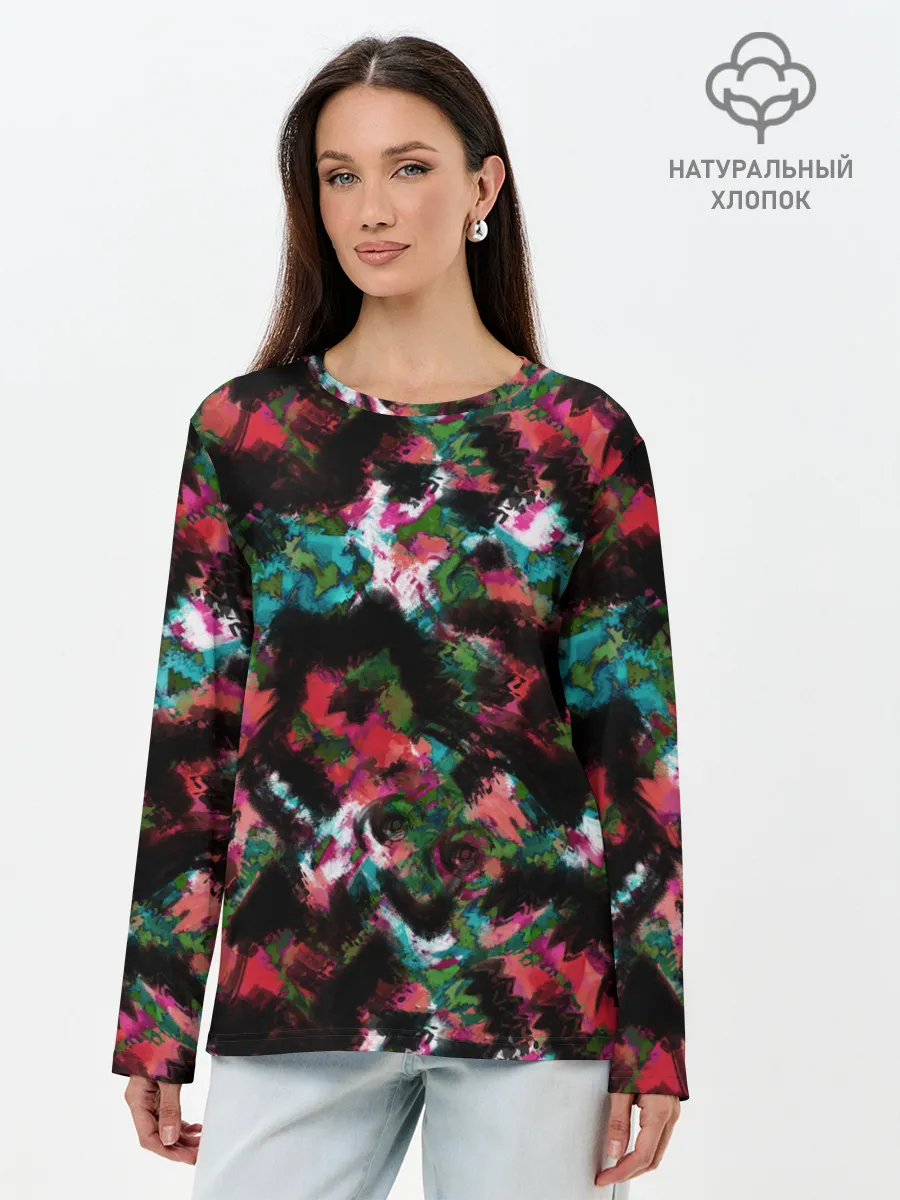 Лонгслив женский. Хлопок / Гранжевый абстрактный узор