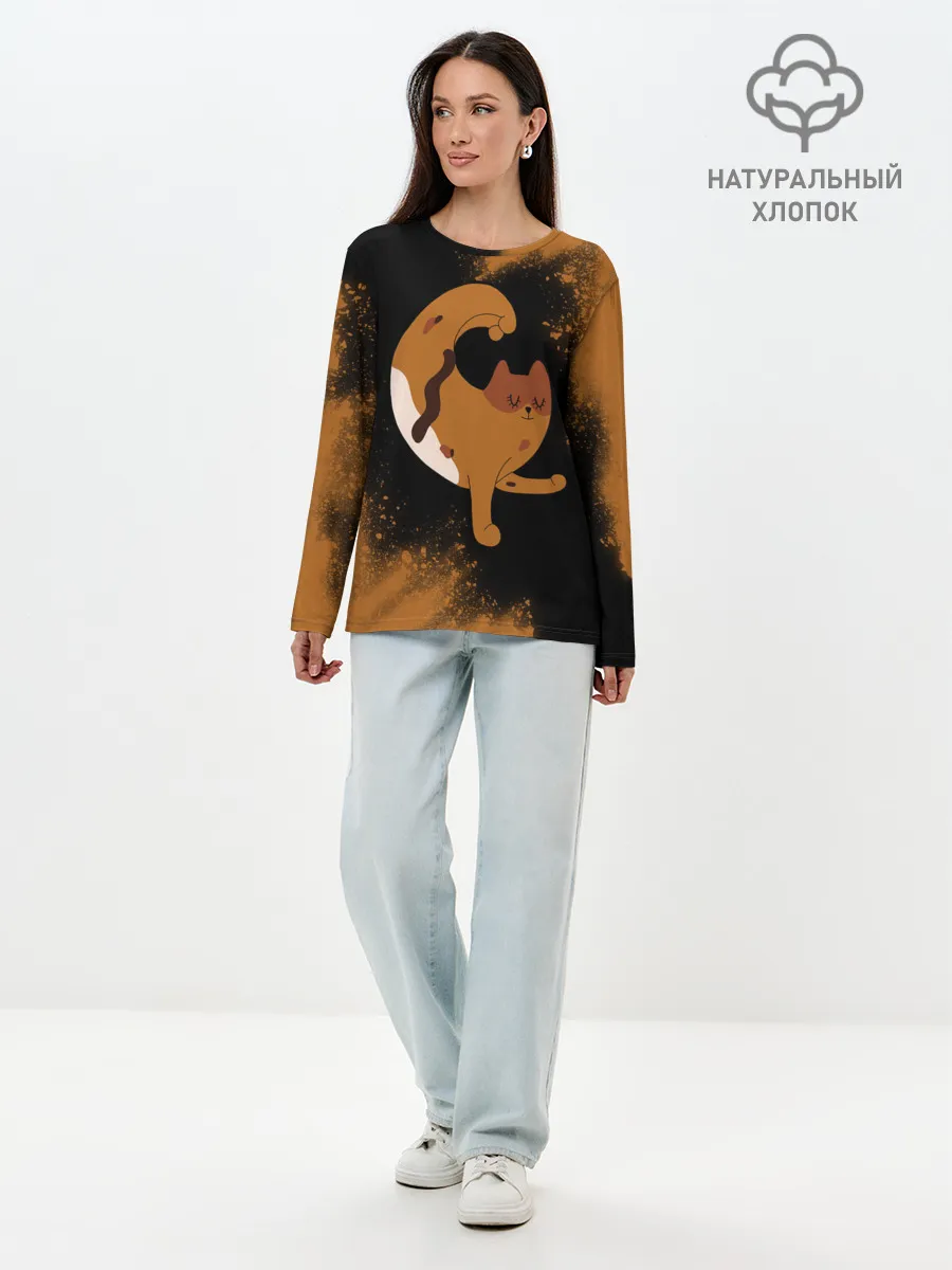 Лонгслив женский. Хлопок / Кошачья Йога - Взрыв