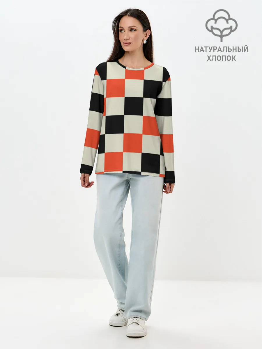 Лонгслив женский. Хлопок / Образец шахматной доски