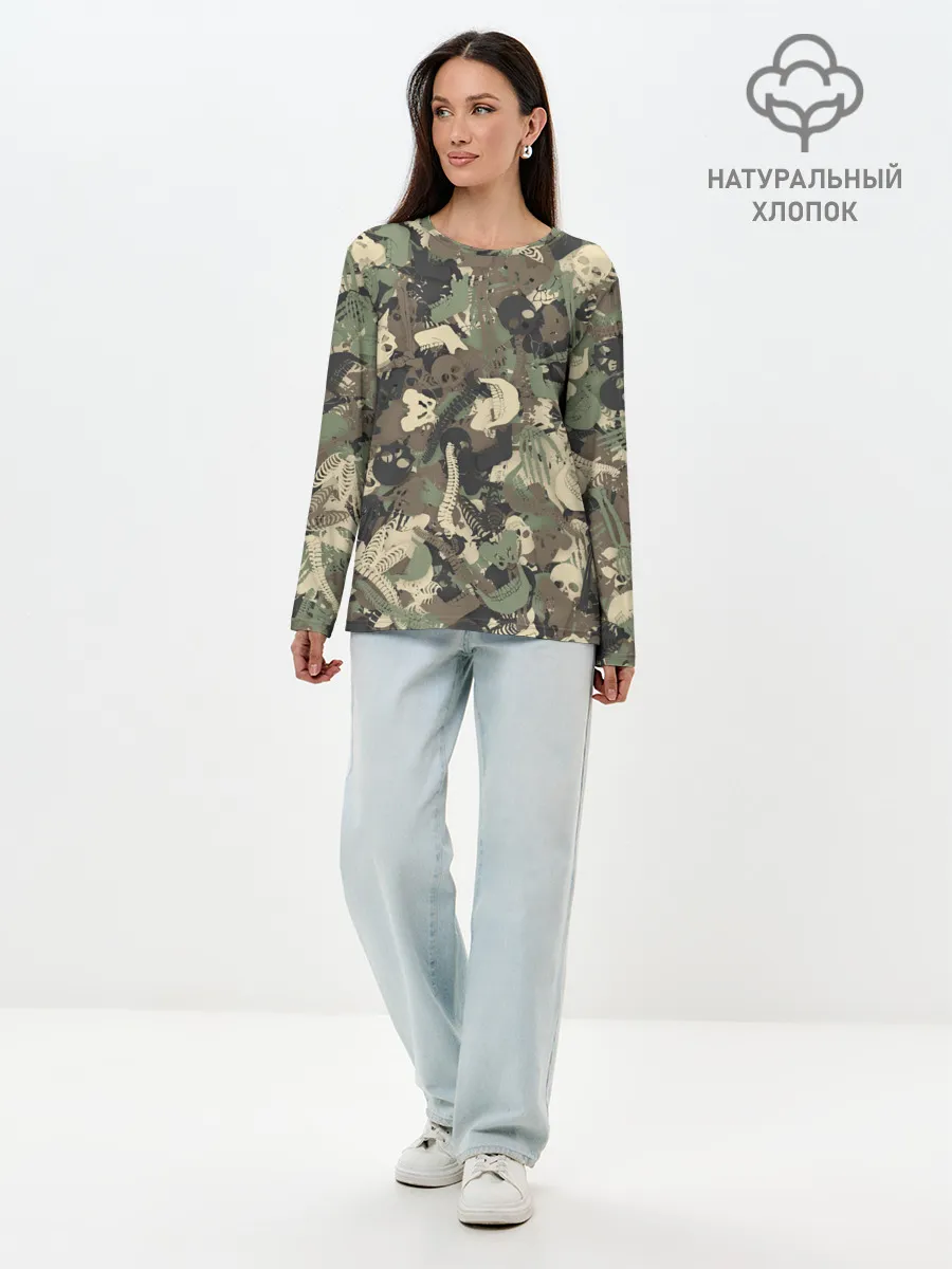 Лонгслив женский. Хлопок / Камуфляж с костями