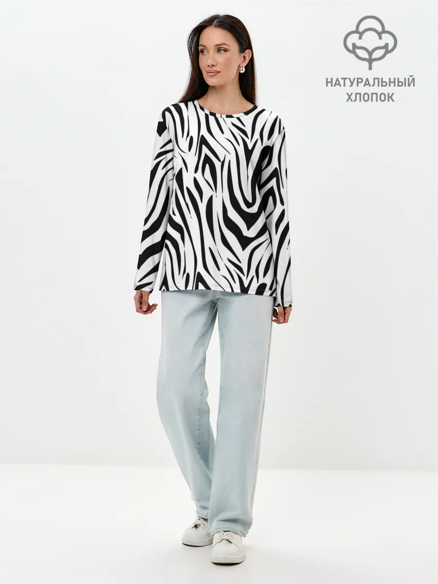 Лонгслив женский. Хлопок / Черно-белая зебра