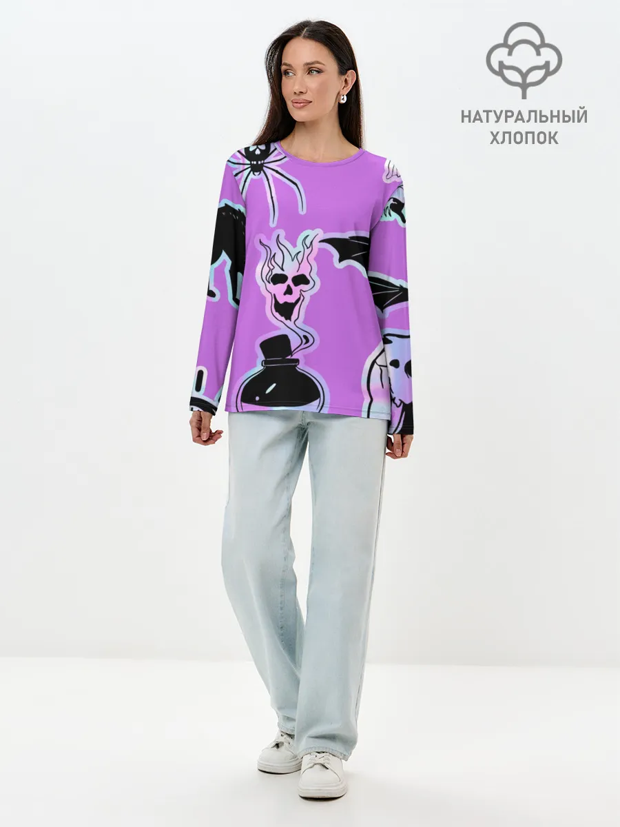 Лонгслив женский. Хлопок / Зелье смерти,паук-Holographica