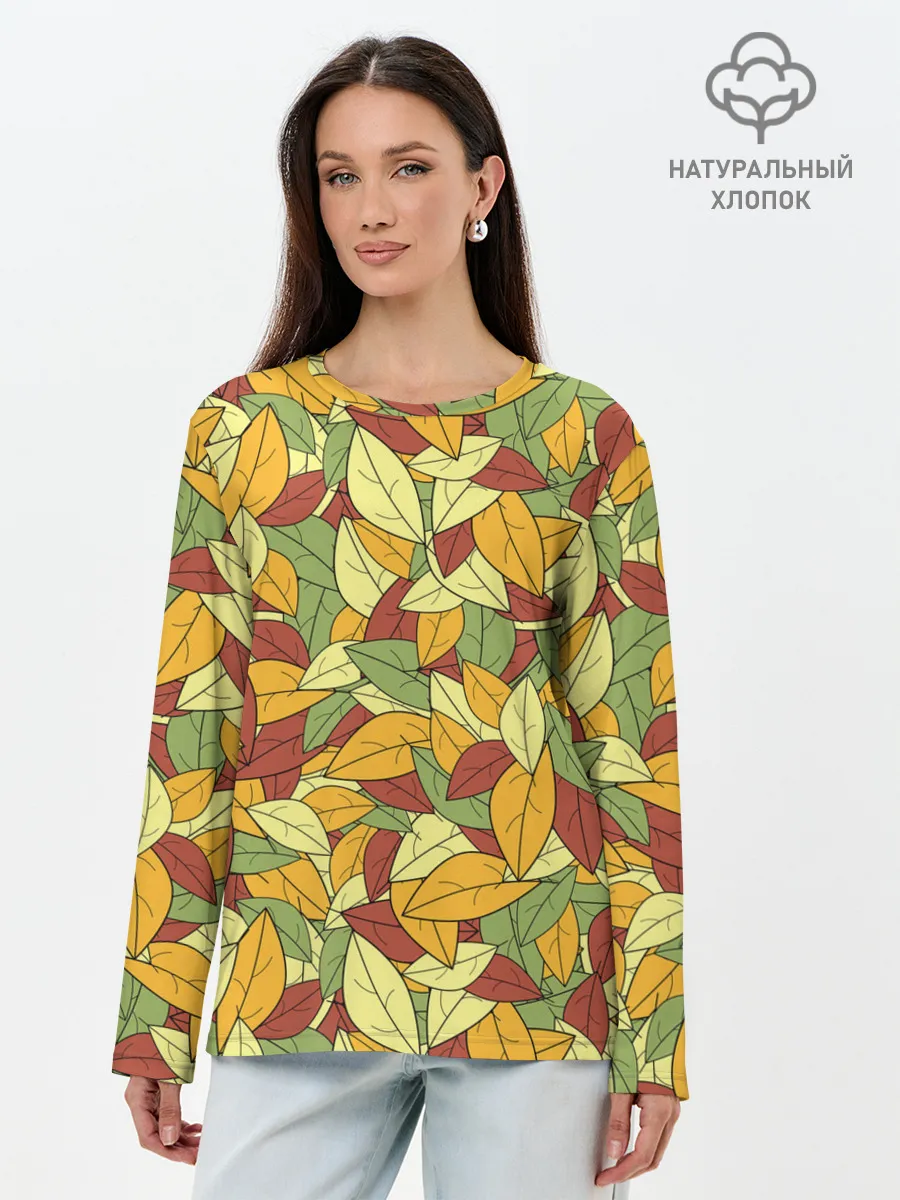 Лонгслив женский. Хлопок / Яркие осенние листья