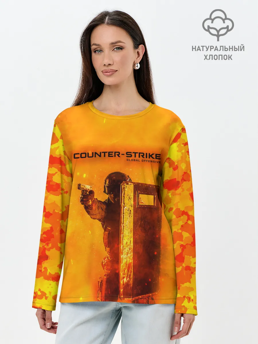 Лонгслив женский. Хлопок / CS GO FIRE | КС ГО