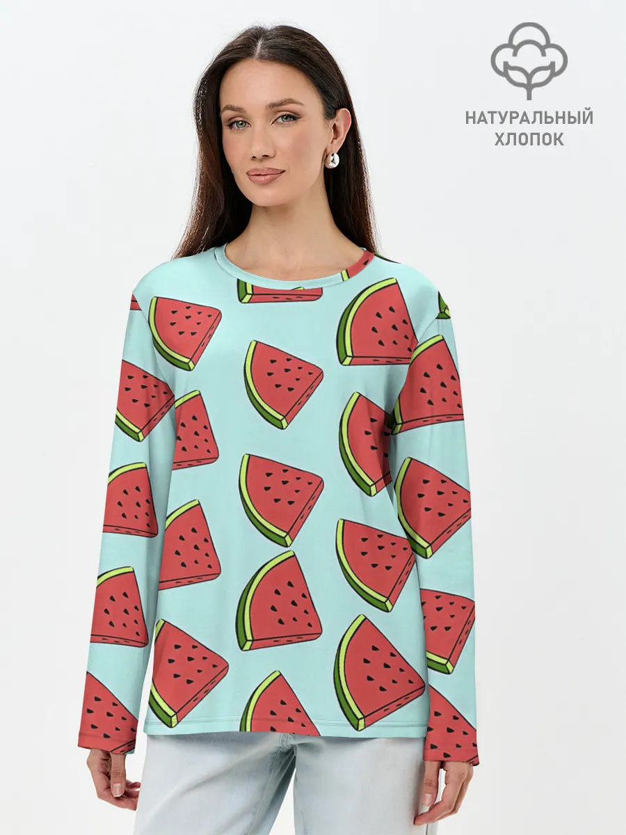 Лонгслив женский. Хлопок / Дольки арбузов