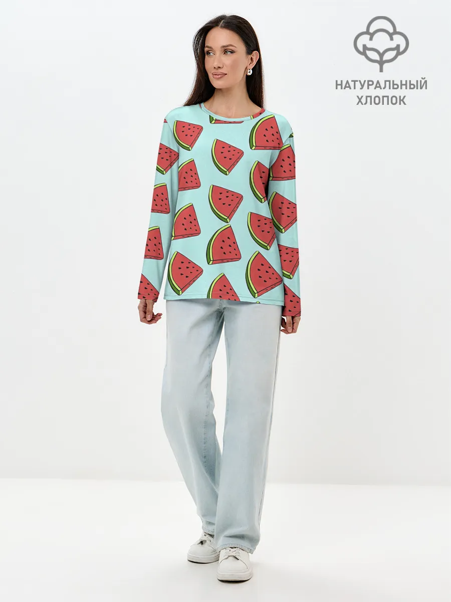 Лонгслив женский. Хлопок / Дольки арбузов