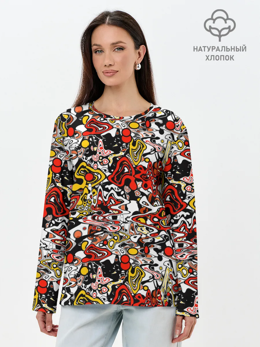 Лонгслив женский. Хлопок / Абстрактный разноцветный узор
