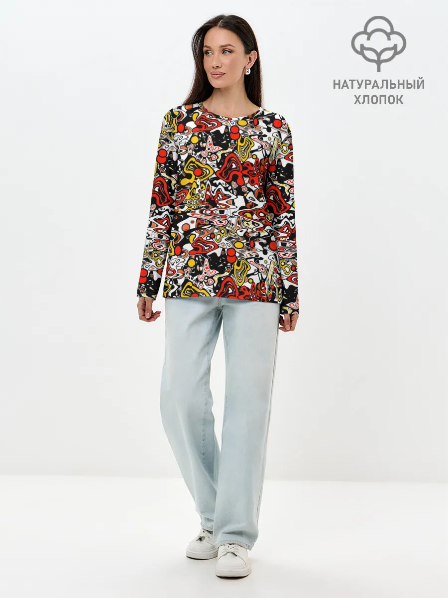 Лонгслив женский. Хлопок / Абстрактный разноцветный узор