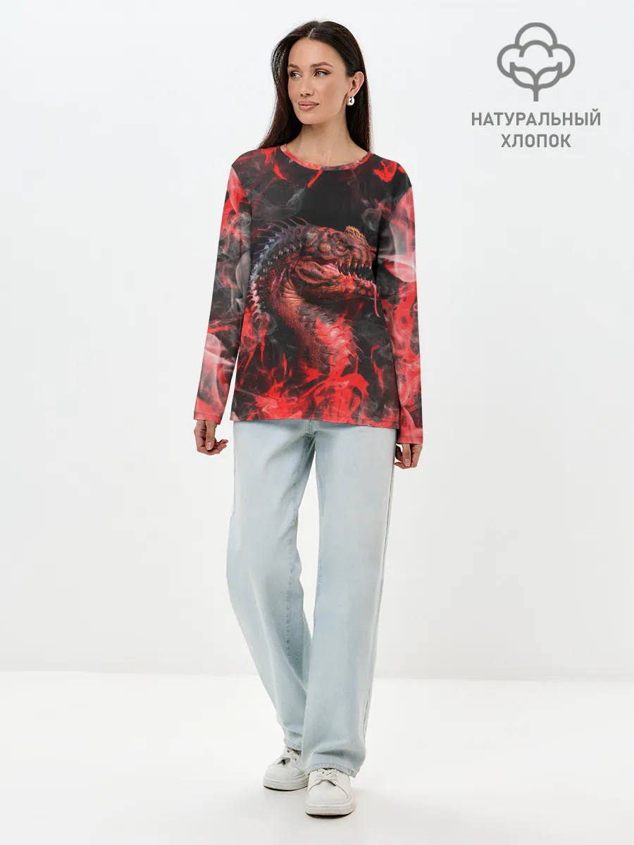 Лонгслив женский. Хлопок / Опасный Динозавр | Red Dino