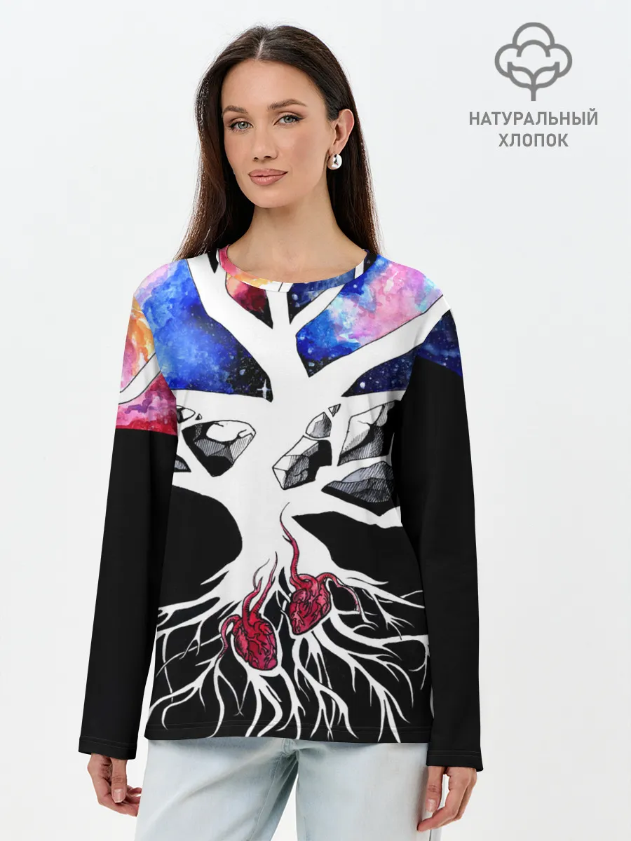 Лонгслив женский. Хлопок / Звёздные сердца