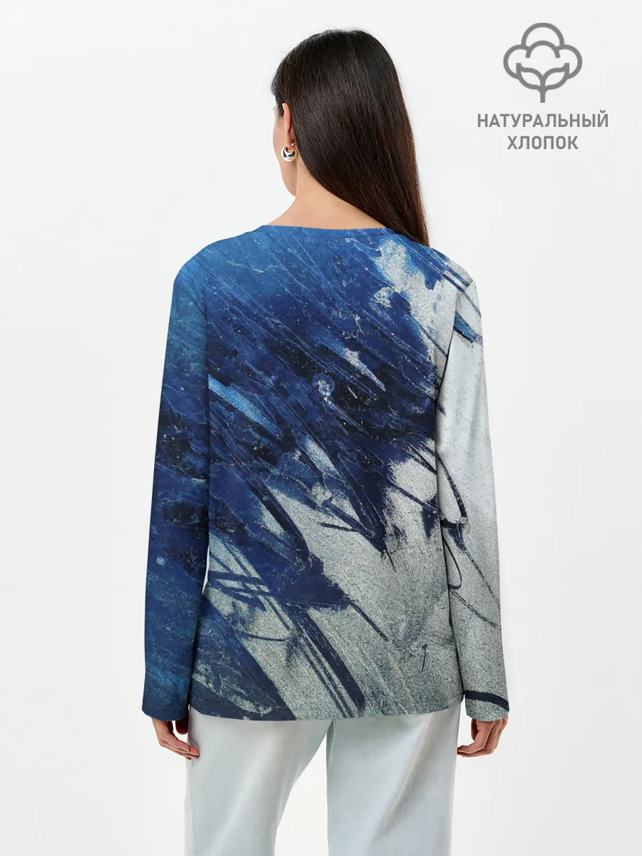 Лонгслив женский. Хлопок / Серо-синее абстрактное