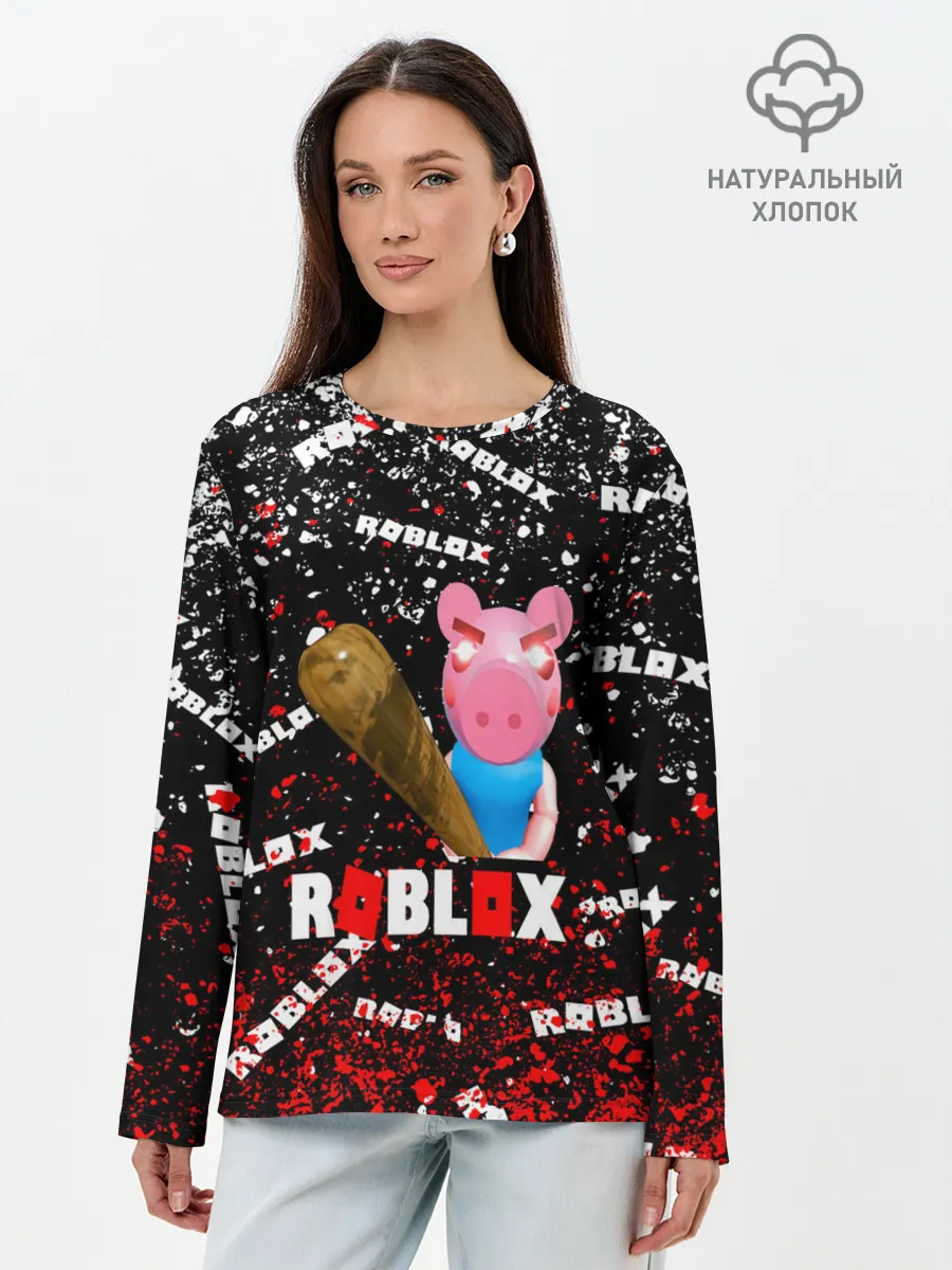 Лонгслив женский. Хлопок / Roblox piggy/Свинка Пигги.