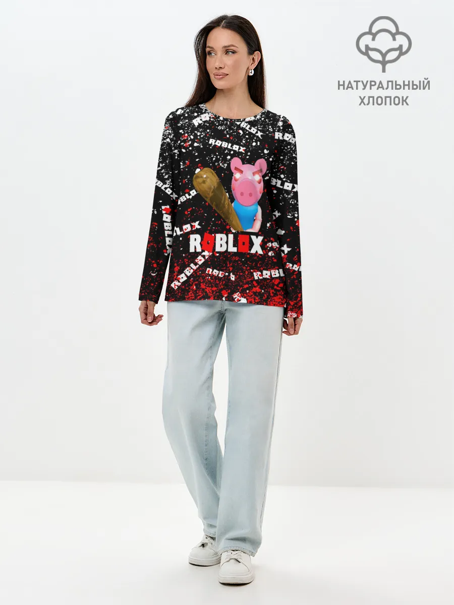Лонгслив женский. Хлопок / Roblox piggy/Свинка Пигги.