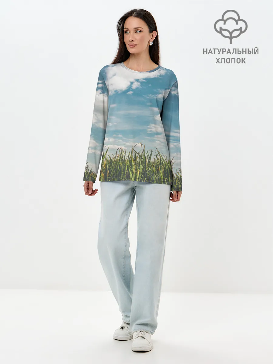 Лонгслив женский. Хлопок / Небушко и полюшко