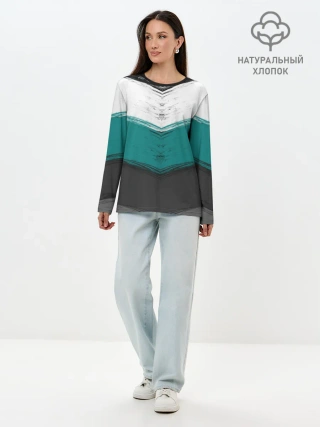 Лонгслив женский. Хлопок / Полосатый абстрактный принт