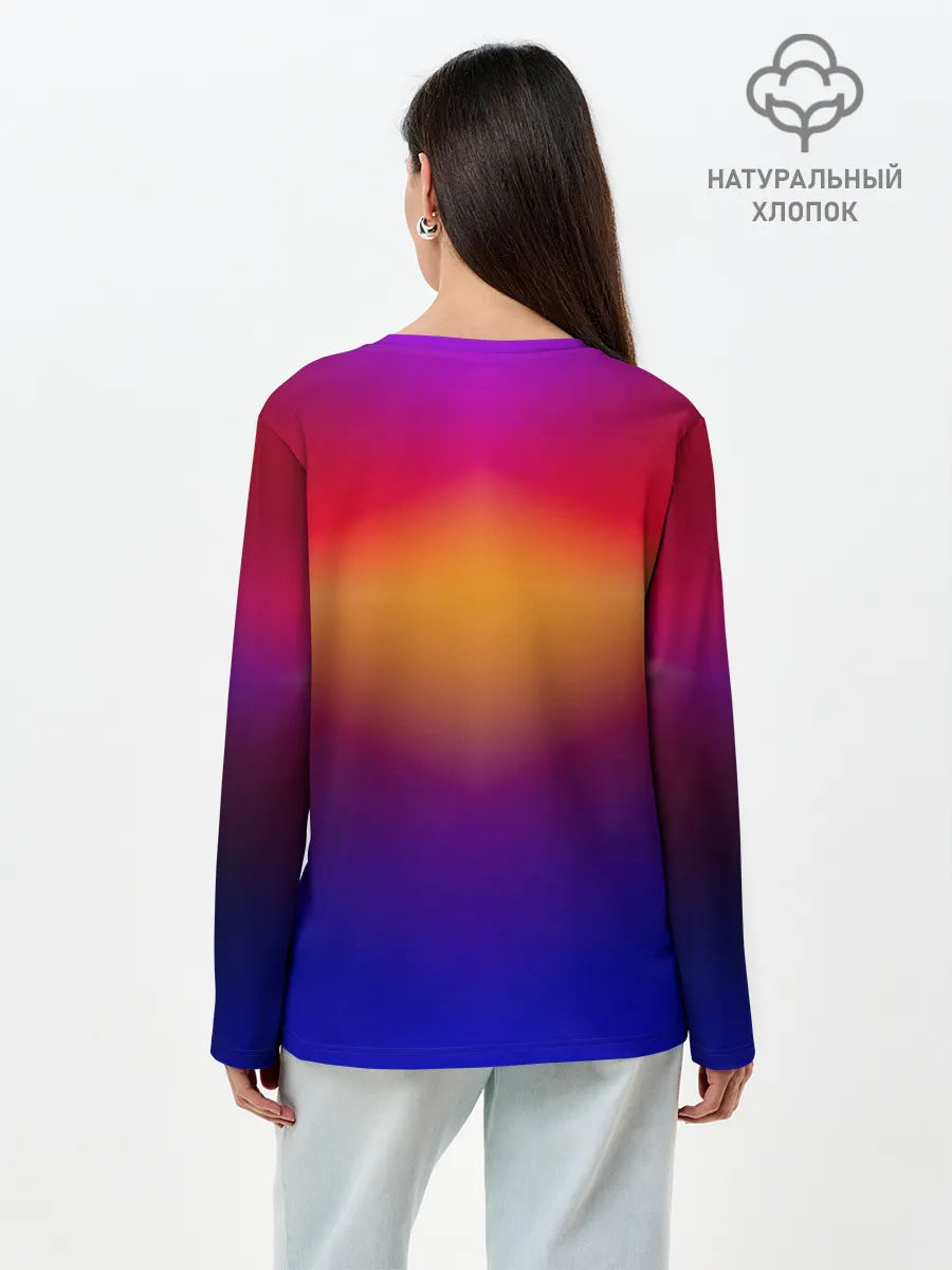 Лонгслив женский. Хлопок / Размытый оранжево-фиолетовый