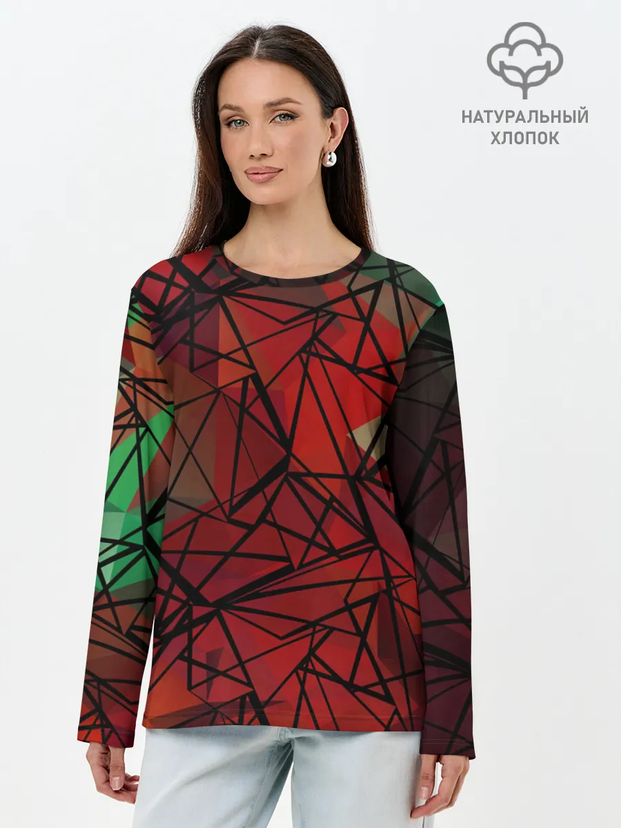 Лонгслив женский. Хлопок / Абстрактный геометрический