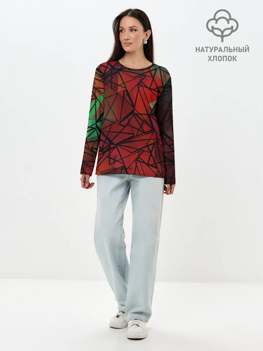 Лонгслив женский. Хлопок / Абстрактный геометрический