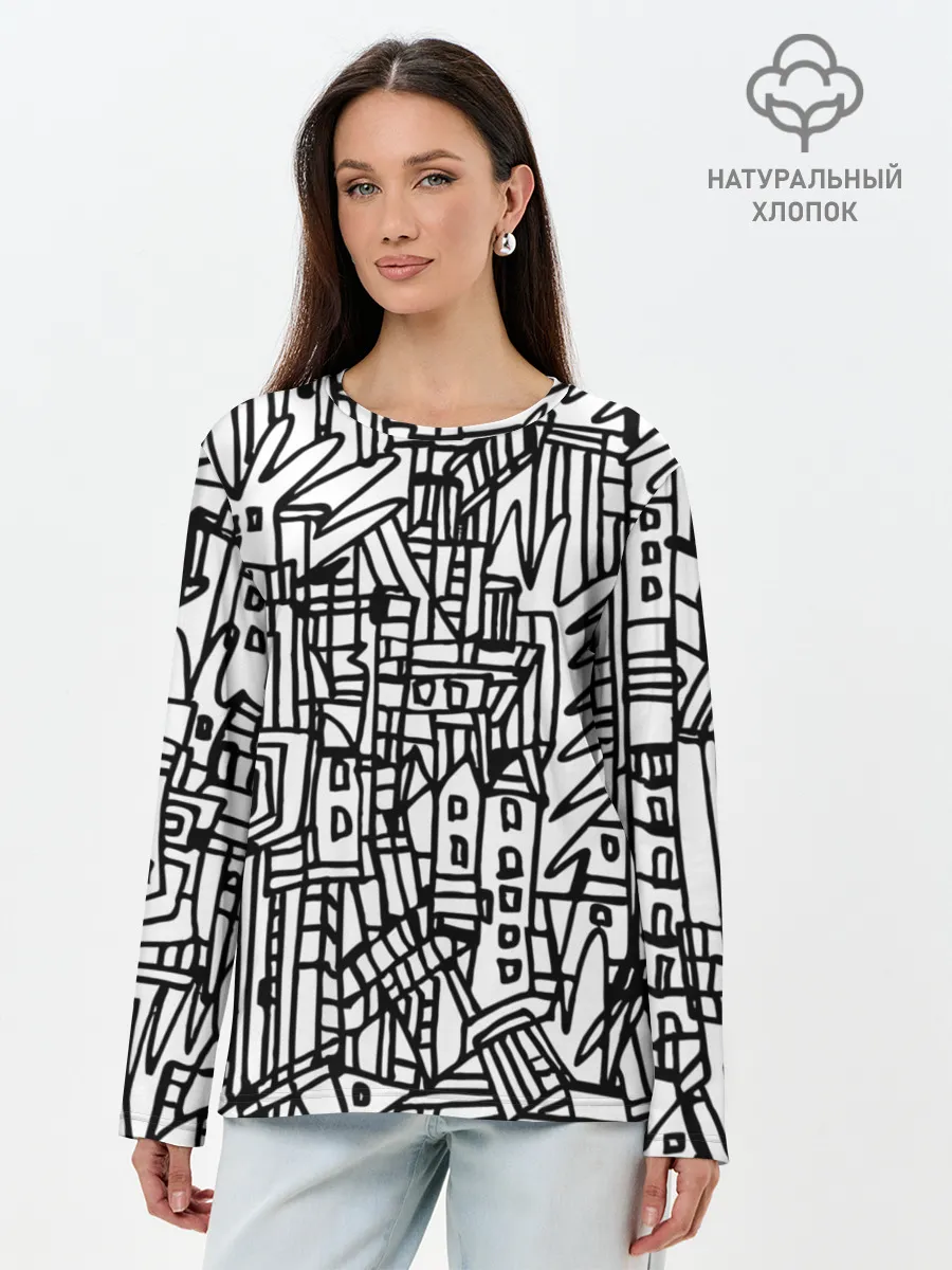 Лонгслив женский. Хлопок / Городской скетч