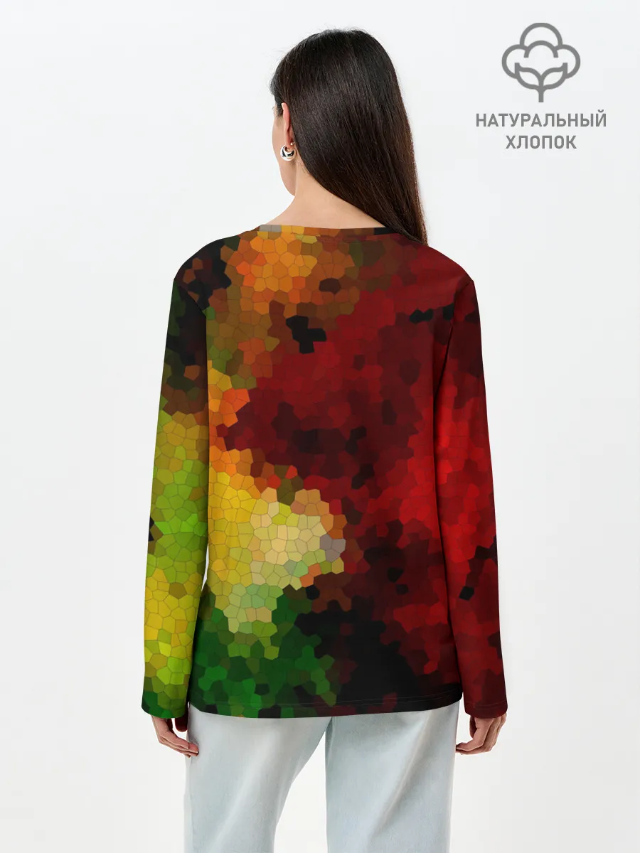 Лонгслив женский. Хлопок / Абстрактная мазаика витраж