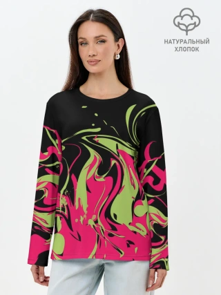Лонгслив женский. Хлопок / Черно малиновый абстрактный