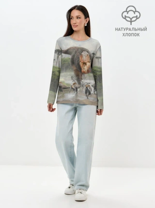 Лонгслив женский. Хлопок / Т-Рекс | Динозавр | Dino