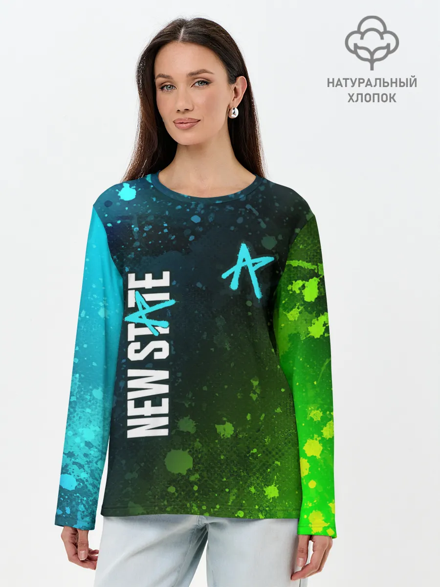 Лонгслив женский. Хлопок / ПАБГ New State - Брызги