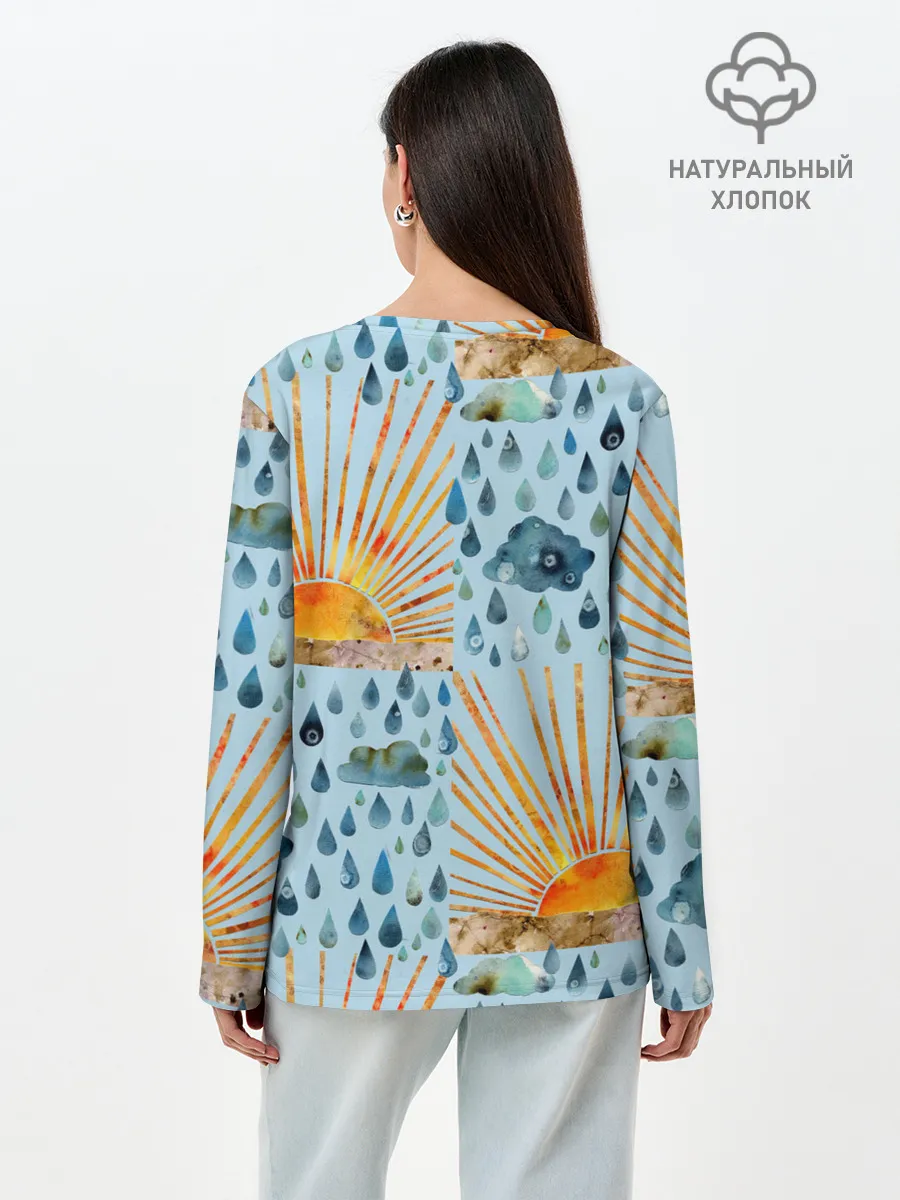 Лонгслив женский. Хлопок / Осенний паттерн: Дождь и солнце