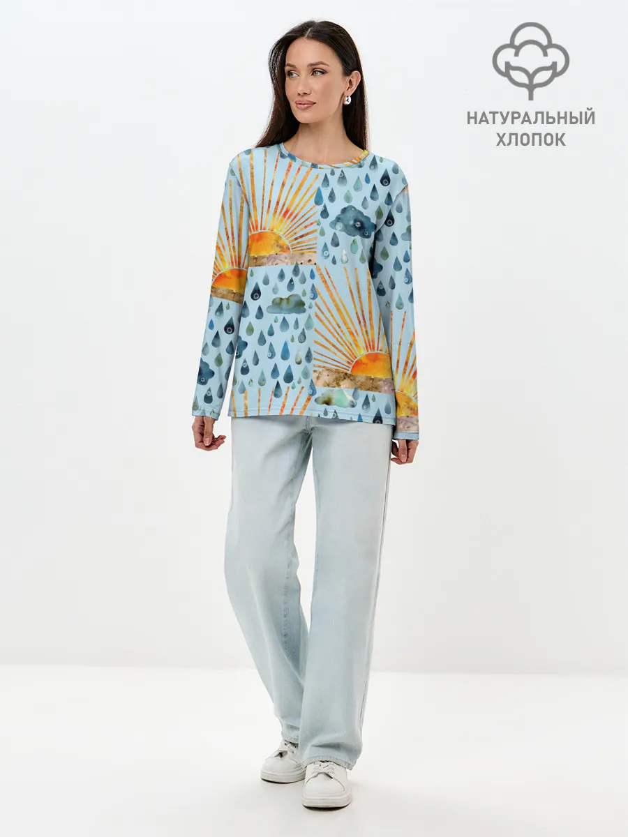 Лонгслив женский. Хлопок / Осенний паттерн: Дождь и солнце