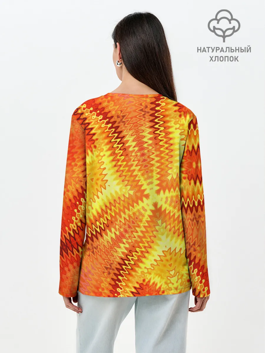 Лонгслив женский. Хлопок / Желто-оранжевая абстракция