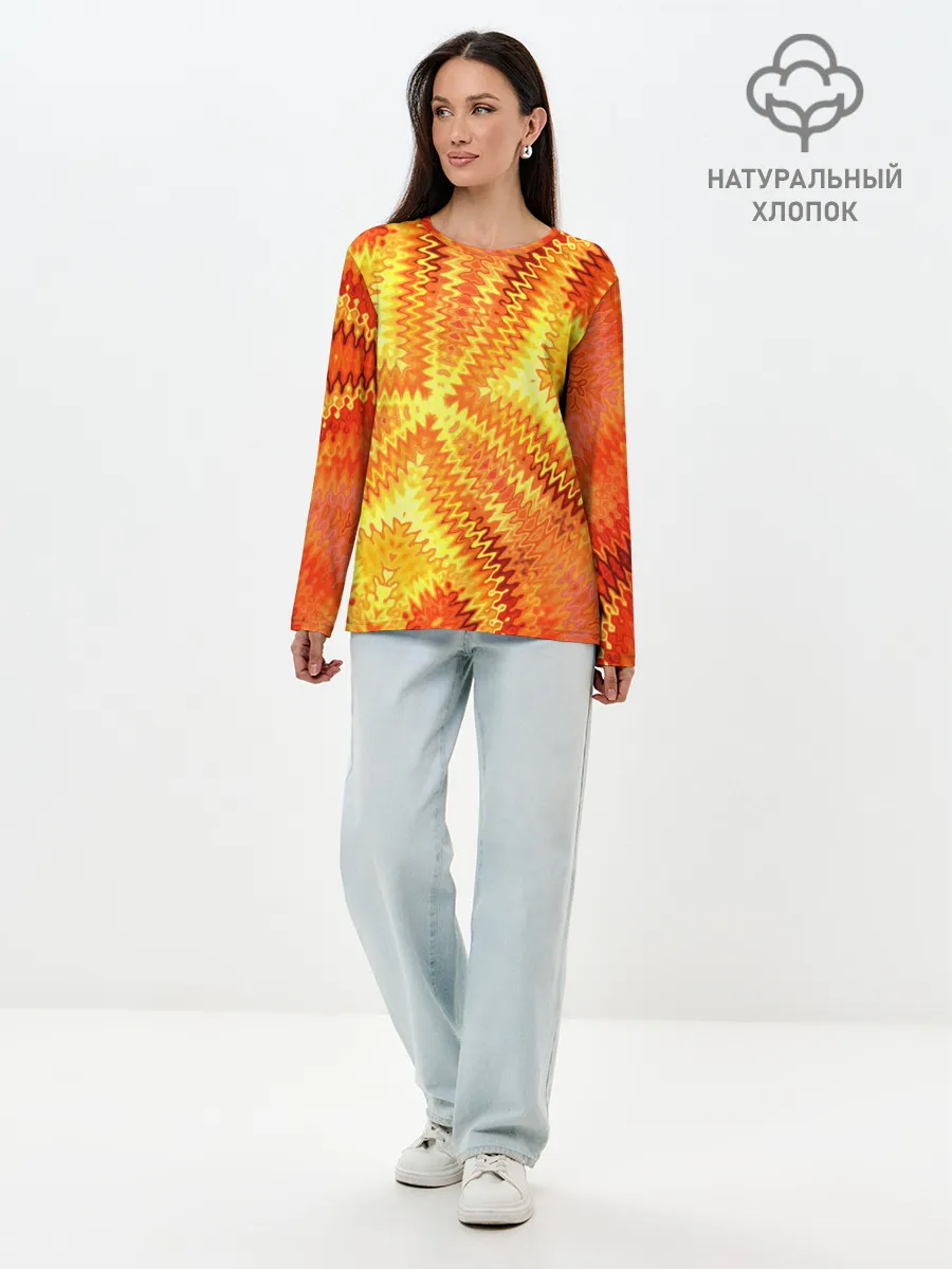 Лонгслив женский. Хлопок / Желто-оранжевая абстракция