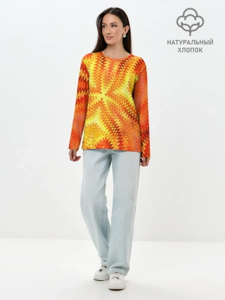 Лонгслив женский. Хлопок / Желто-оранжевая абстракция