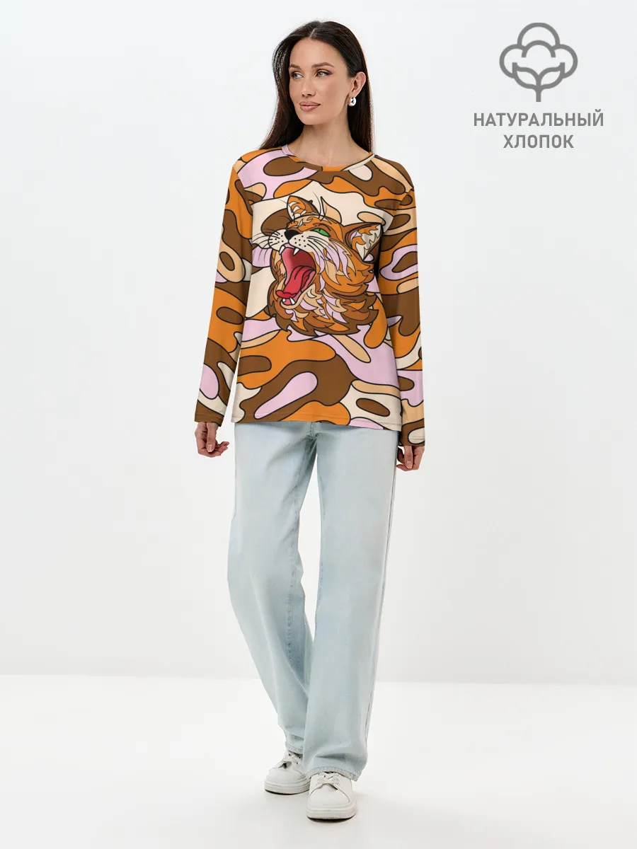 Лонгслив женский. Хлопок / Грозный кот