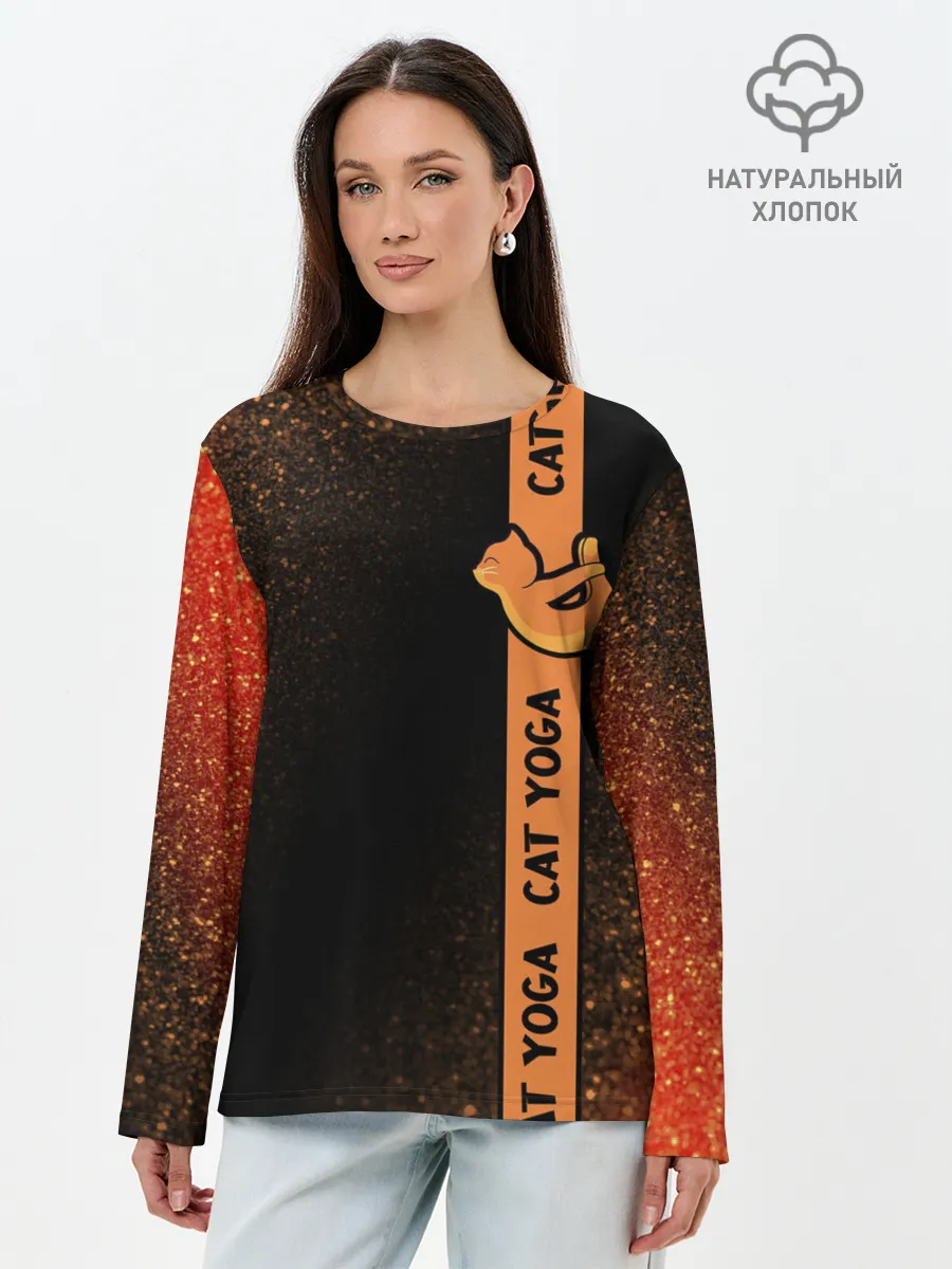 Лонгслив женский. Хлопок / Йога Кошка - Шум
