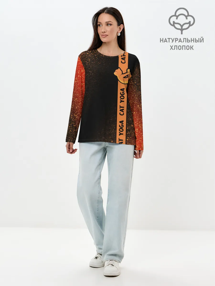 Лонгслив женский. Хлопок / Йога Кошка - Шум