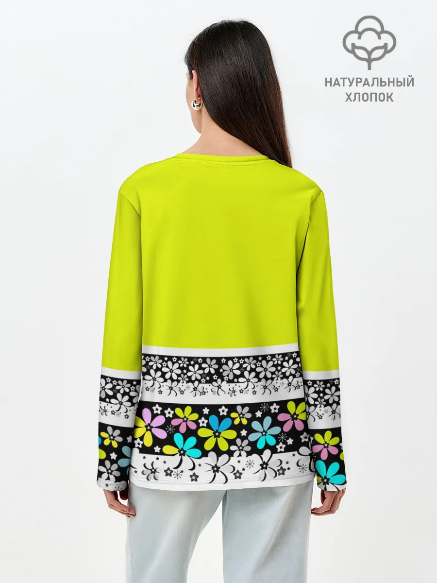 Лонгслив женский. Хлопок / Яркий цветочный узор