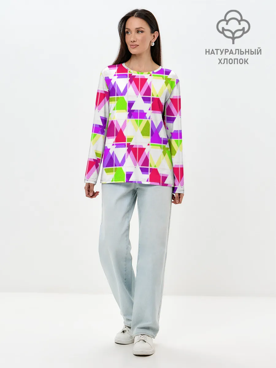 Лонгслив женский. Хлопок / Абстрактный яркий узор