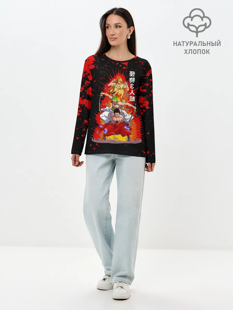 Лонгслив женский. Хлопок / Санджи, Зоро и Луффи One Piece